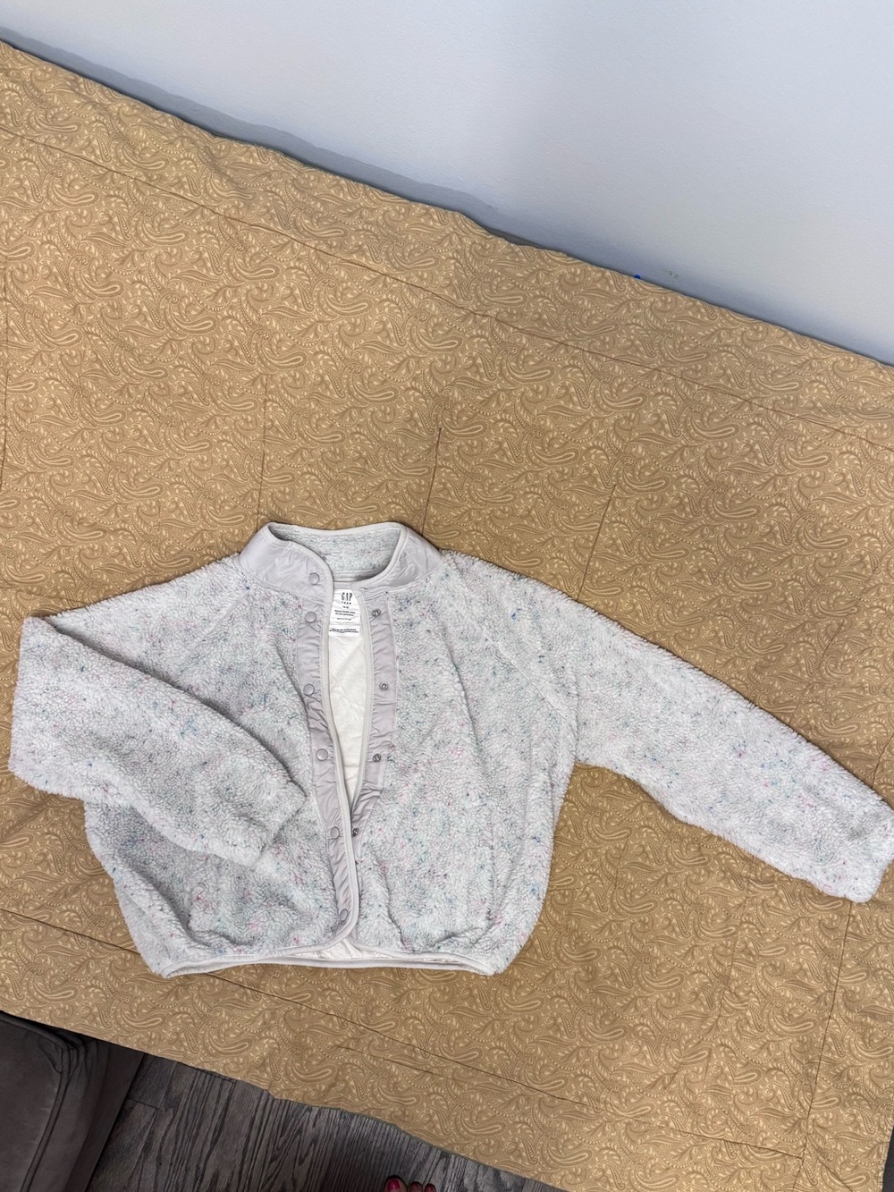 GAP Light Heather Gray Speckled Snap-Front Puffer Jacket